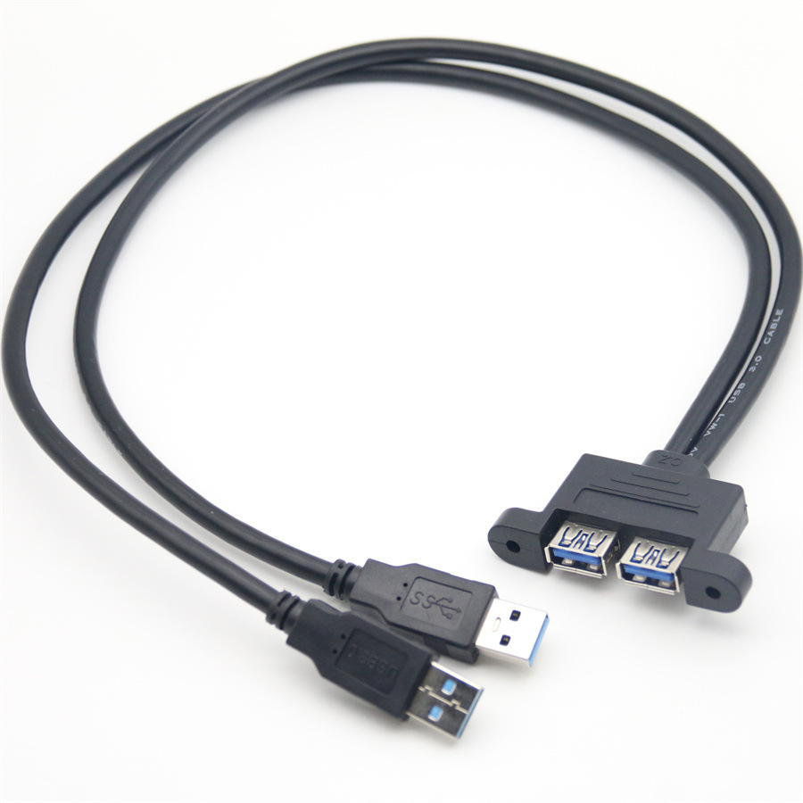USB-A 3.0 Male to Female Dual Port Panel Mount Socket 50cm Cable - Supergold Corporation Limited