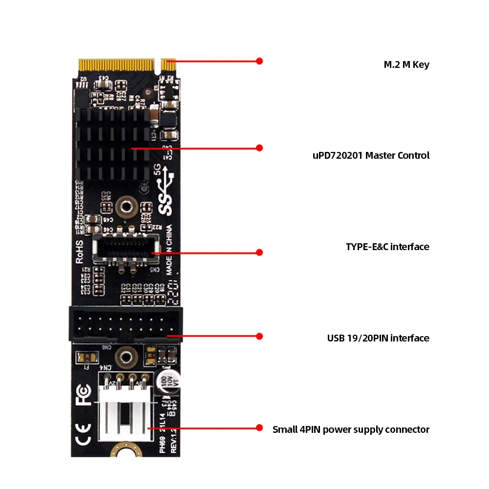 M.2 M Key to Type E & 20Pin 5Gbps Card - Supergold Corporation Limited
