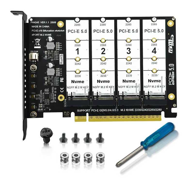PCIe 5.0 X16 to 4 Ports M.2 NVMe SSD Card - Supergold Corporation Limited